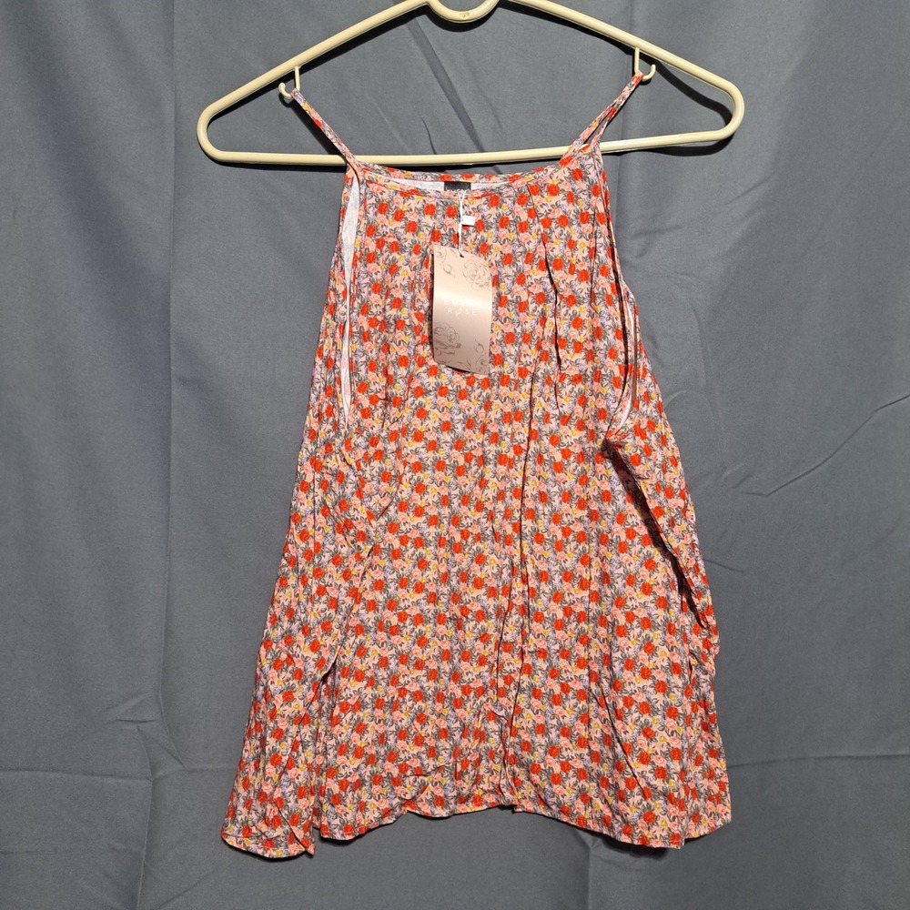 NWT Emery Rose Floral Halter Tank Top Sleeveless Blouse LARGE Feminine